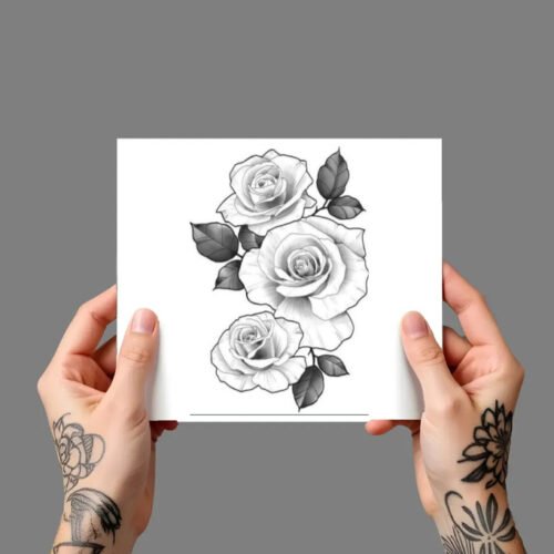 ROSES PREMIUM BLACL & WHITE Temporary Tattoo THREE ROSES Temporary Tattoo